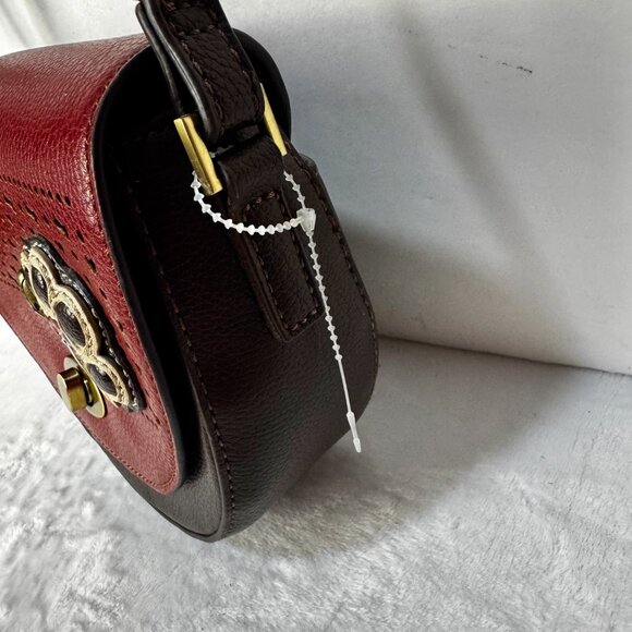 Chala Puppy Paw Print Half Moon Purse Faux Leather Red Brown Crossbody Keychain - Picture 6 of 16